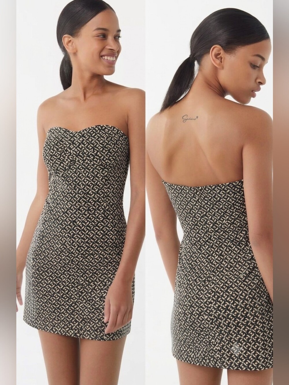 Urban Outfitters Black & Cream Strapless Geometric Mini Dress